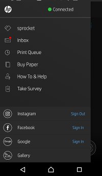 HP Sprocket app UI
