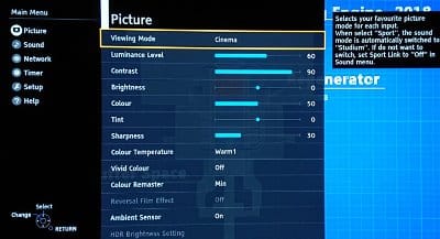cinema mode options fz950