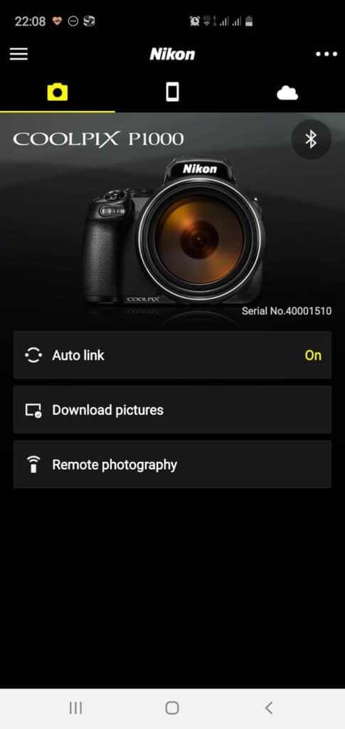 Screenshot nikon coolpix p1000 SnapBridge