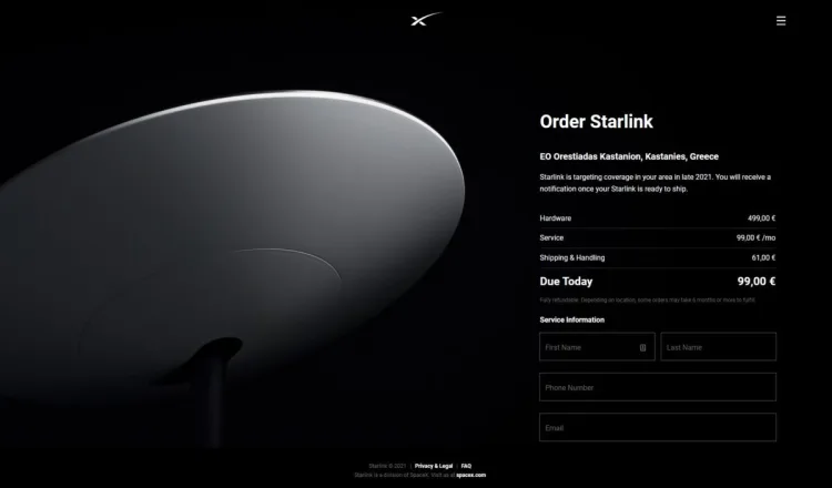starlink internet ellada order