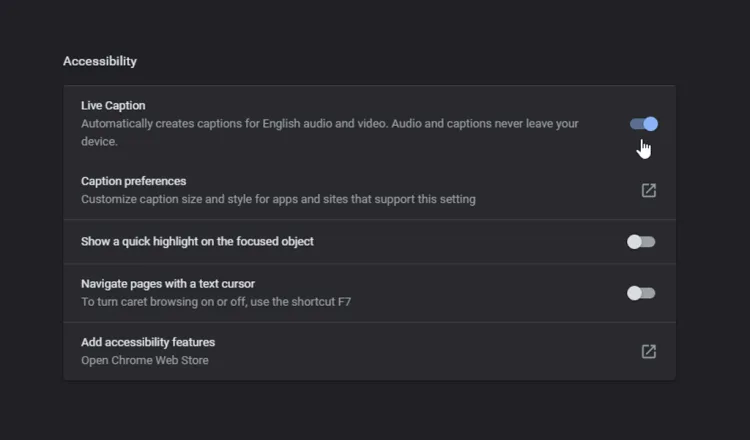 live caption google chrome
