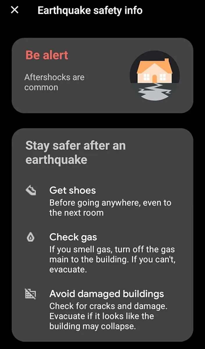 Συμβουλές προφύλαξης από μετασεισμούς στο Google EarthQuake Alerts, γισ το σεισμό της Εύβοιας