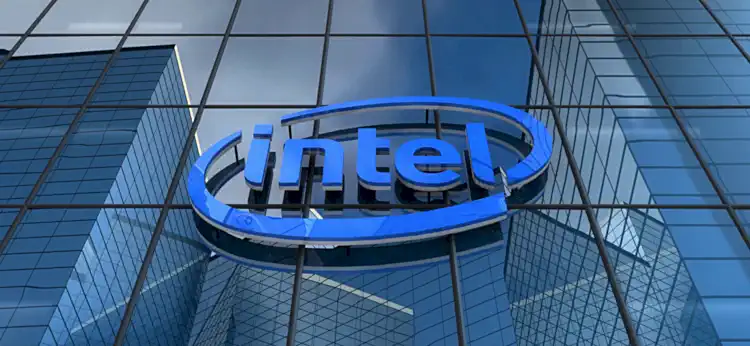 Intel logo on building glass