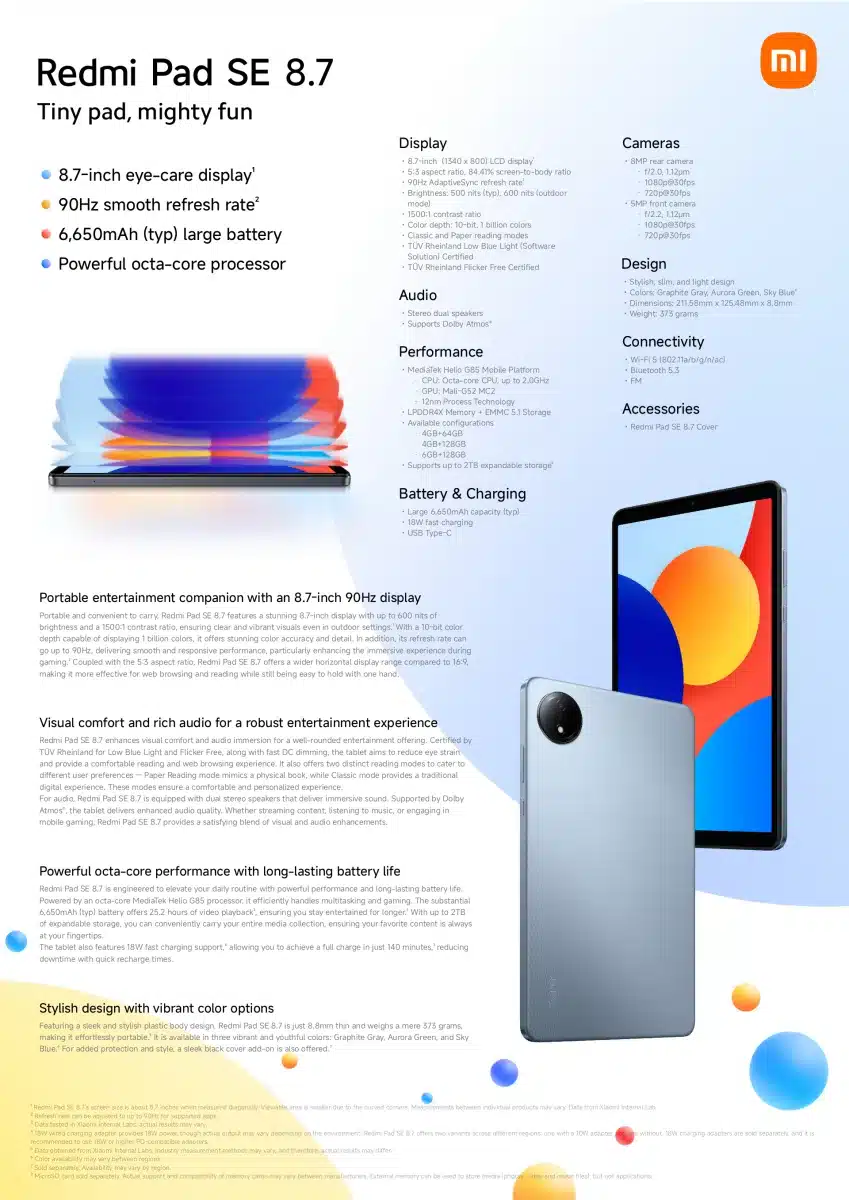 Xiaomi Redmi Pad SE 8.7 Wi-Fi full info