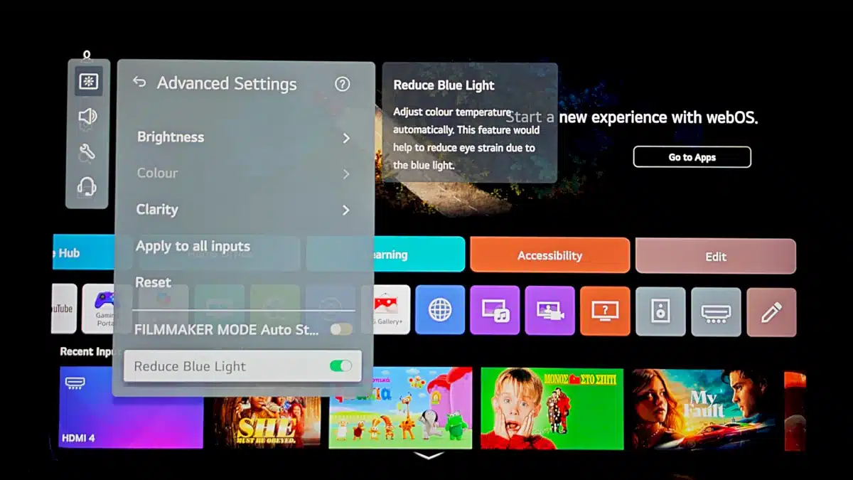 LG QNED87 review by Electronicanto - Reduce Blue Light menu